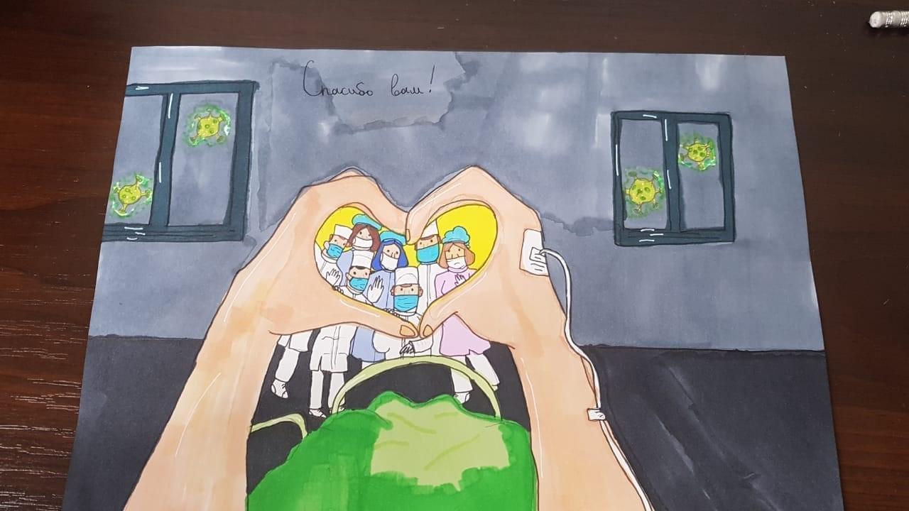 "Біз ризашылық білдіретін нәрсе бар" көркем шығармалар көрмесі Ли Элизабеттің суреті, 5Г сынып. Выставка художественных работ" Нам есть за что быть благодарными"  Рисунок Ли Елизаветы, 5г класс