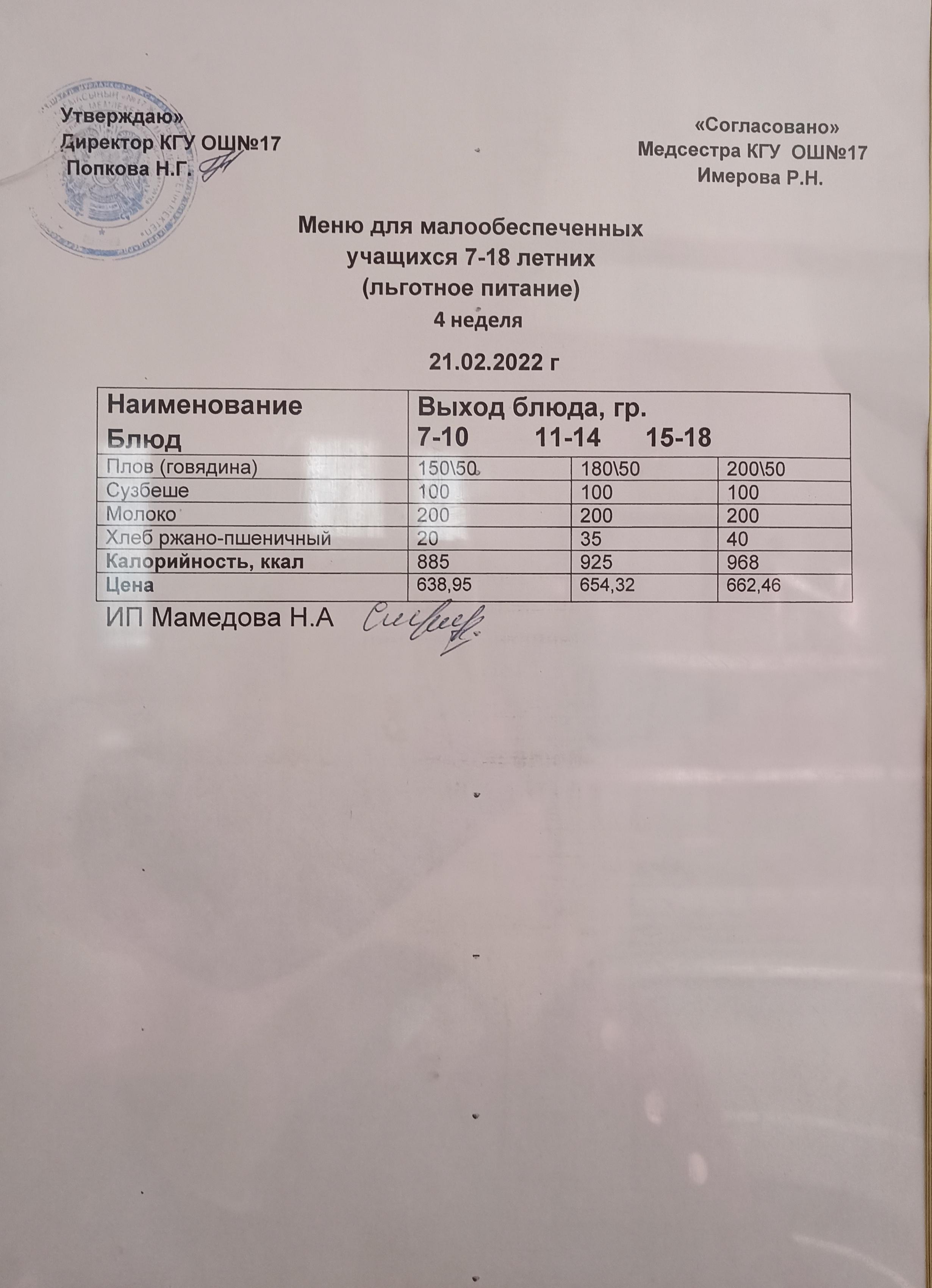 Ас мәзірі 21.02.2022. Меню 21.02.2022