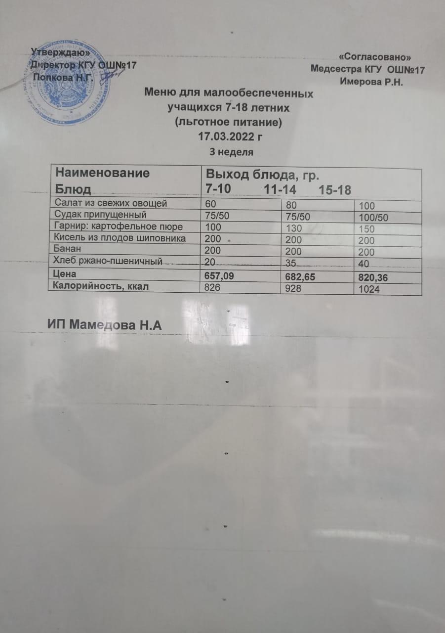 Ас мәзірі 17.03.22. Меню 17.03.22