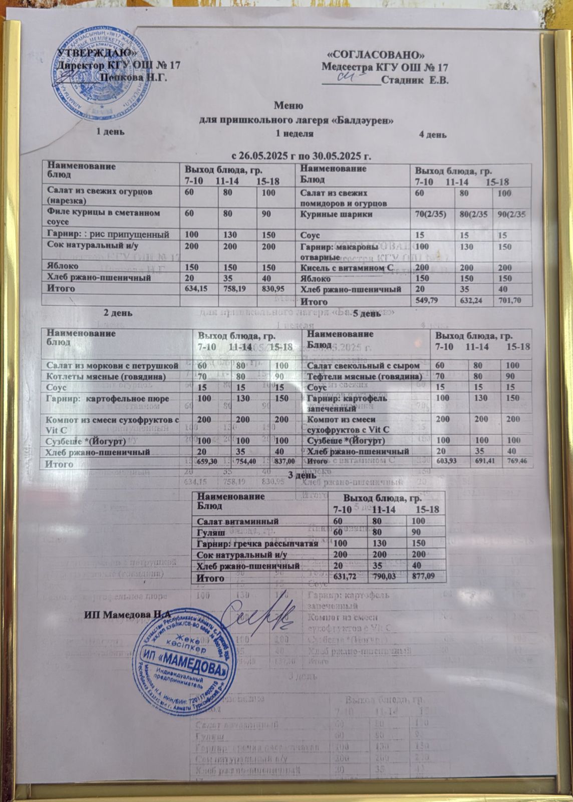 Ас мәзірі 30.05.2025ж. Меню 30.05.2025г.