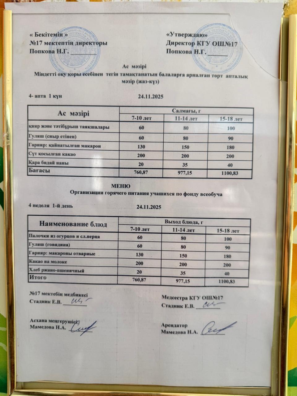 Ас мәзірі. Меню